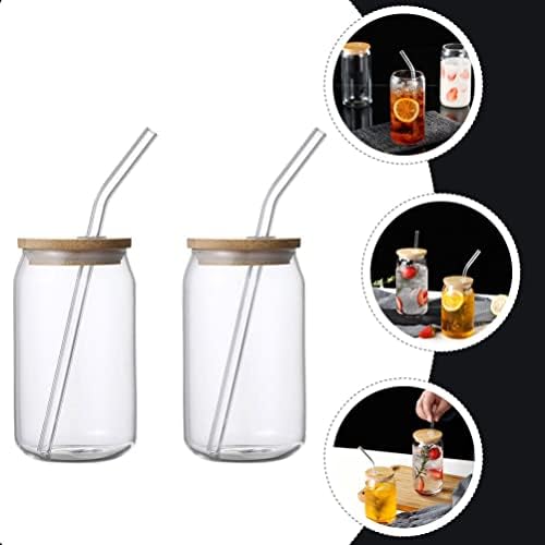 Hanabass copo xícaras de copos de vidro 2 conjuntos de copos de bebida com tampas de bambu e copos de leite multiuso.