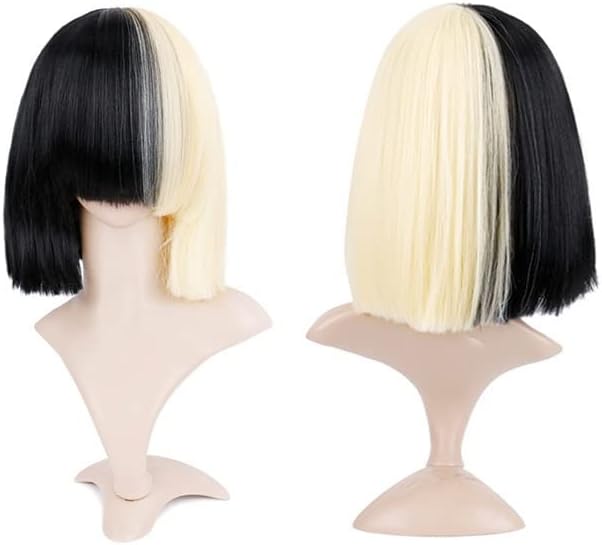 Peruca de Arrgo para mulheres perucas em preto e branco naturais de dois tons Cosplay Wigs