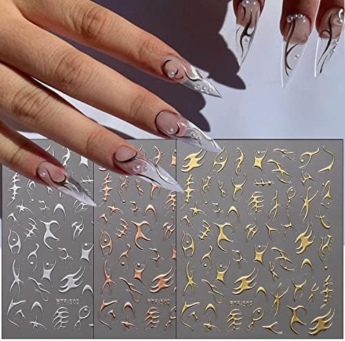 9Sheets Gold Nail Art Adesivos 3D Decalques de chamas de metal