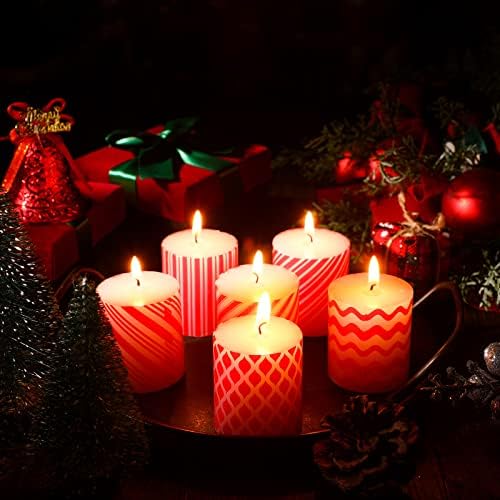 12 peças Christmas Candy Cane listrada velas perfumadas Velas de Natal Decoração de vela perfumada de Natal Velas de soja duradouras para casa Casamento de férias de Natal em casa, 6 estilos