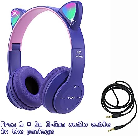 Fone de ouvido de gato joso, fones de ouvido infantis com microfone e luz LED, gato, 85dB Volume Safe Limited, pau -pau -de -gatinho