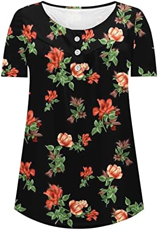 Narhbrg Camisas casuais femininas Túmulos de manga curta de verão túnices de túnica feminina camiseta floral camiseta solta de camiseta fluida para leggings