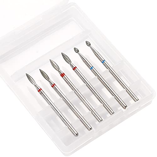 6 peças forma de chama cutícula de diamante pedaços limpos, kit de broca de unhas de manicure seca para removedor de cutículas, 3/32 de haste de haste