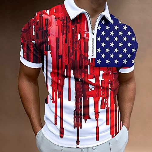 Miashui Manga curta Blusa de verão American Flag da camisa patriótica para homens 4 de julho Músculos Turn Down Collar Formal