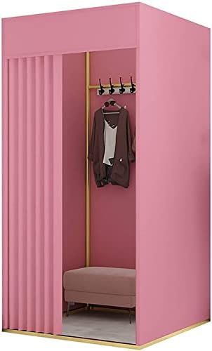 Vestiário, sala de montagem de pano de linho rosa para o vestiário portátil do escritório com prateleira dourada DIY vestiário temporário