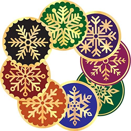 480 peças 2 polegadas Snowflake adesivas de Natal redondo adesivos de estampagem de papelão dourado para cartões