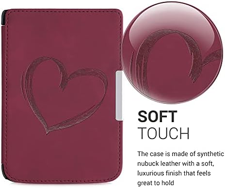 Caixa Kwmobile Compatível com Pocketbook Touch Lux 3/Basic Lux/Basic Touch 2 - Caso E -Reader Tampa - Coração escovado Red escuro