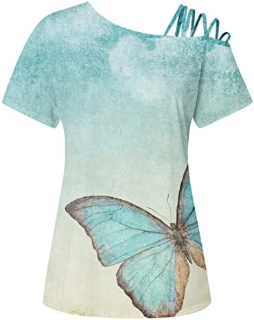 Camisa de treino Tops femininos para mulheres Casual Summer One off ombro tira camisetas Blusa impressa de manga curta