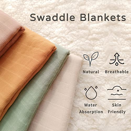 Moonkie Muslin Swaddle Planta, Essentials Baby Recebendo cobertor para meninas e meninos, conjunto de swadling infantil, 47 x 47 polegadas, 4 pacote