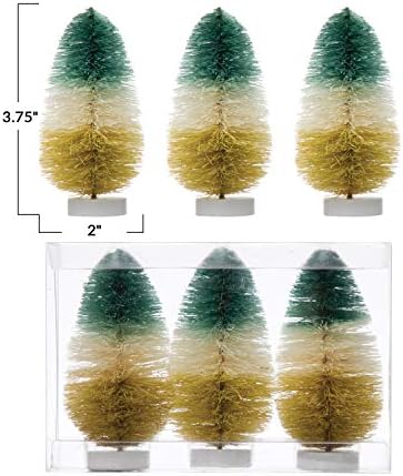 Cooperativa criativa 2 Round x 3-3/4 H Tri-Tone Sisal Brassush Trees W/Wood Bases, Green, Cream Color e amarelo, conjunto de 3