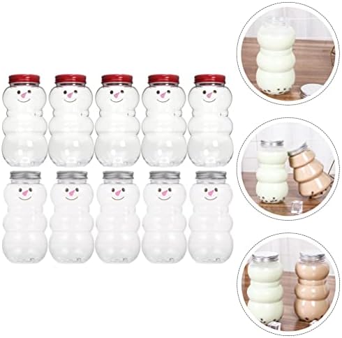 Hemoton Christmas Plástico Garrafa de suco de plástico: 10pcs Maninho de neve em forma de neve garrafas de água reutilizáveis ​​500 ml de leite de leite garrafas de suco garrafas de festas de festas de férias