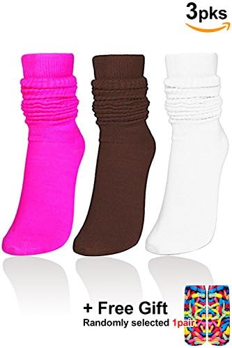 BASICO 6PK, 3PK SLUGH SOCKS PARA MULHERES | Meias rosa, bege, marinha, branca e preta da tripulação | Meias dos anos 80