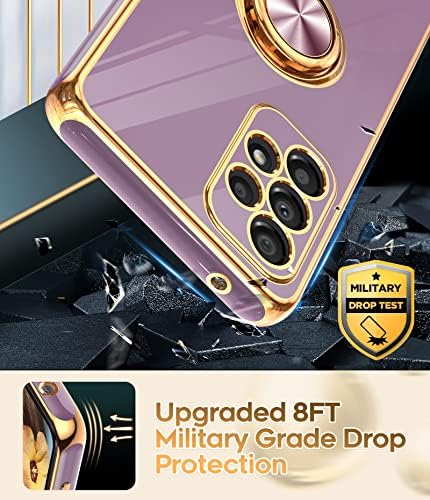 Leyi para a caixa do Samsung Galaxy A53 5g com protetor de tela de vidro temperado [2 pacote] 360 ° Rotativo Ringelt Kickstand Magnetic, revestimento de proteção de ouro rosa, roxo