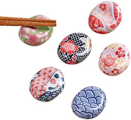 Suportes de pauzinhos de cerâmica de depila/japoneses, pauzinhos descansos 6 pacote, pagoado para decoração de casa, restaurante, decoração de mesa de cereja-cereja-6 pauzinhos de conjunto