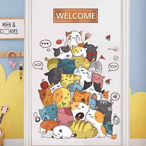 Gatos fofos de parede brincando decalques de parede da pirâmide Welcome adesivos de parede, crianças crianças, quarto de bebê berçário Diy decesivo de arte decorativa mural de parede