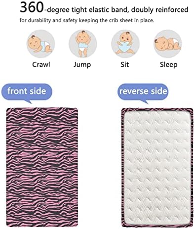 Mini-berço com tema de zebra rosa, lençóis de berço, lençóis de berço portáteis folhas de colchão macio para meninas