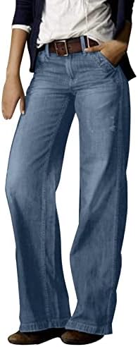 Miashui tamanho 20 calças para mulheres retro moda retro casual perna reta perna larga jeans jeans calças para mulheres rasgadas