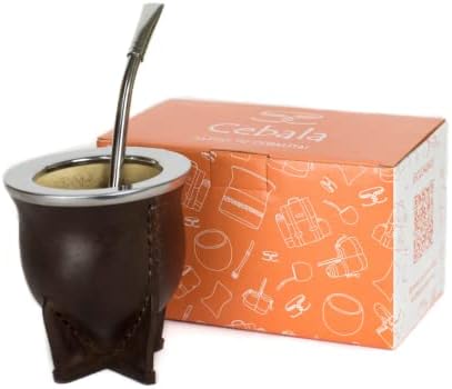 Cebala | Premium Yerba Mate Cup - Uruguayan Mate - inclui palha de alpaca Bombilla e copo de couro companheiro de couro