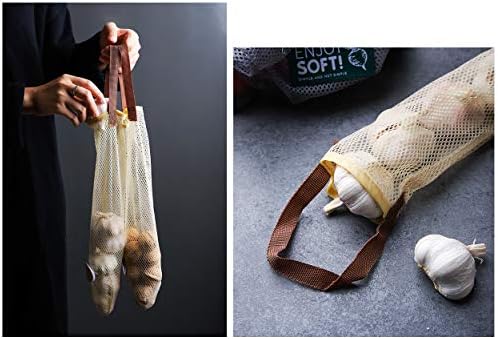 Ds. Sacos de cebola de estilo distintivo com argola e loop abrindo 5 peças penduradas sacos de armazenamento de malha reutilizáveis ​​para batatas, tomates, gengibre e alho