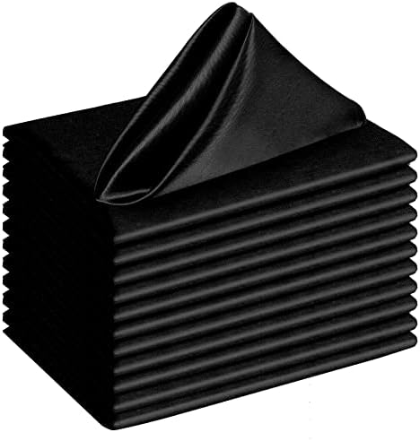 Guardanapos de cetim preto hghdbt - 12 guardanapos de pano de embalagem guardanapos suaves de jantar suave para festa de jantar de banquete de festas de casamento 17 x 17 polegadas quadradas