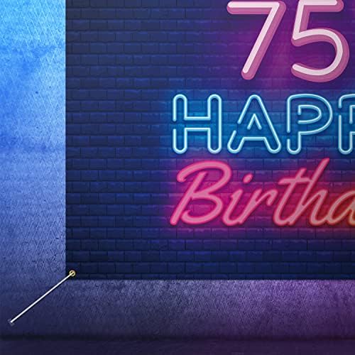 Glow Neon Feliz 75º Aniversário Banner Decoração Black - Colorido brilhando com 75 anos de idade Decorações de temas
