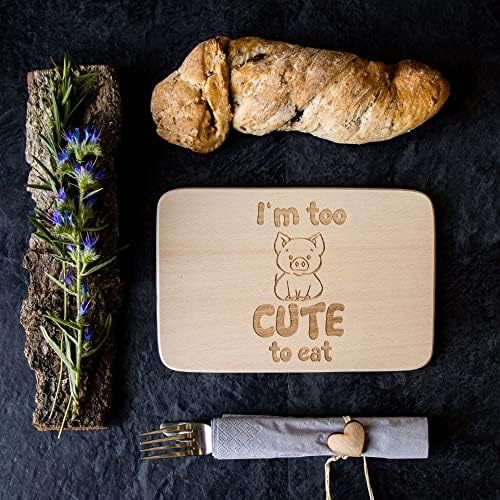 Spruthreif | Placa de corte de madeira | Placa de café da manhã gravada para veganos e vegetarianos | Eu sou muito fofo para comer