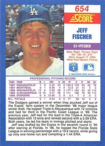 Pontuação de 1990 #654 Jeff Fischer RC Rookie Los Angeles Dodgers Baseball NM-MT