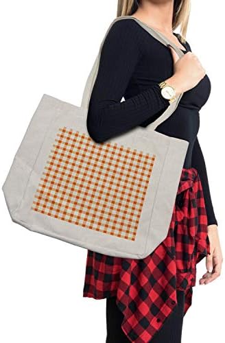 Bolsa de compras laranja e branca de Ambesonne, padrão de quadrilhas de gingham de gingham em cores reutilizáveis ​​e ecologicamente corretas para beias de beleza e mais, 15,5 x 14,5, creme, creme, creme, creme, creme