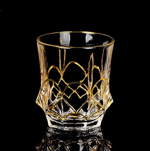 Ris Lan Whisky Glasses Conjunto de cristal de 4 a 10 oz, representando óculos de uísque de boca dourada, copos antiquados para beber bourbon, uísque escocês, coquetéis, conhaque, presentes únicos para homens
