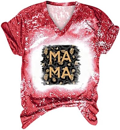 PBNBP feminino camisa de meia manga Letras impressas v pescoço de túnica casual túnica tingra corda solteira de verão do dia das mães t Blusas