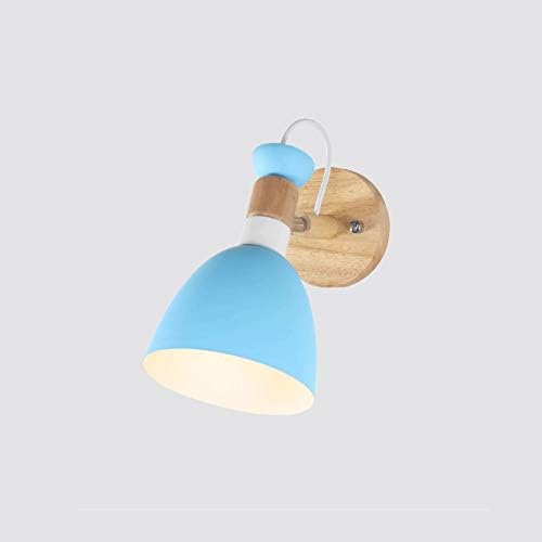 Luz de parede de madeira moderna simples, lâmpada de parede de criatividade nórdica, arandelas de decoração azul de metal para