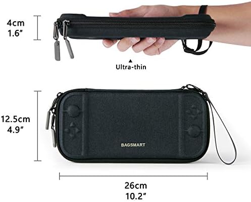 Bagsmart Carry Case para Nintendo Switch, caixa de chave portátil Ultra Slim Travel com slots de 10 cartas, casca dura protetora, preto