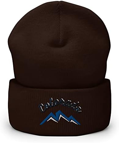 Girado com alojamento do Colorado, picos de montanha rochosa azul, chapéu de inverno