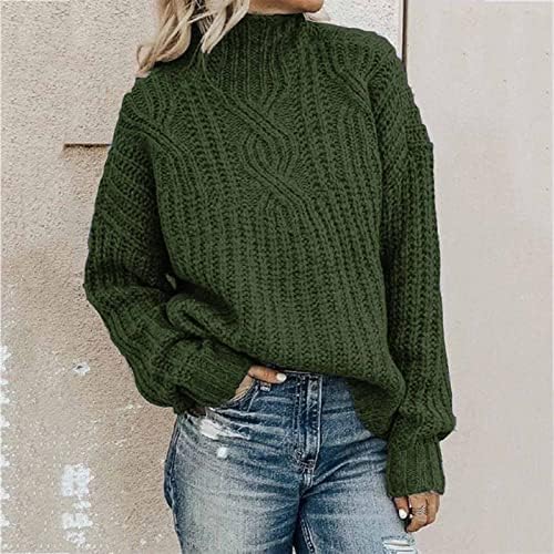 Mulheres de manga comprida Turtleneck Knit Sweater Casual Pullover solto maconha Tops de suéteres de roupas de malha