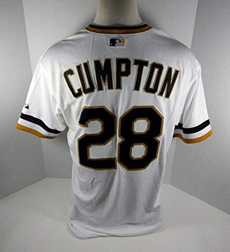 2015 Pittsburgh Pirates Brandon Cumpton 28 Jogo emitiu White Jersey 1970s R 234 - Jogo usou camisas MLB