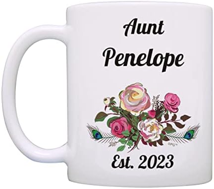 Novo anúncio de tia Presentes de anúncio de bebê personalizado anúncio ou caneca memorial estabeleceu seu texto personalizado personalizado 11 onças de caneca de café branca floral branco