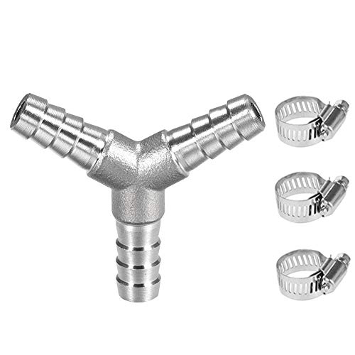 Metaland Aço inoxidável de 3/8 Berbeira de barbas Adaptador de 3 vias Wye com grampos de mangueira de 3pcs