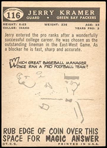 1959 Topps 116 Jerry Kramer Green Bay Packers VG/EX Packers Idaho