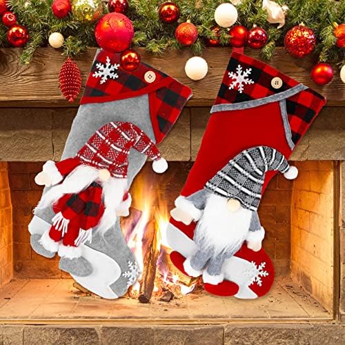 Anydesign 2 pack meias de Natal Conjunto de casais 3D exclusivos com manguito de pelúcia pendurada meias penduradas