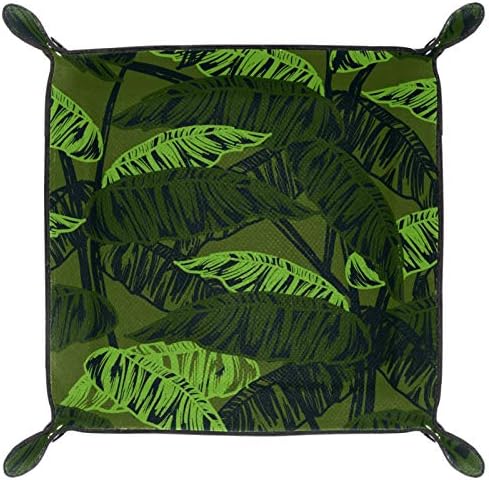 Bandejas de mesa do escritório Muooum, verde -folhas tropicais, bandeja de manobrista de couro caixas de sorda de sormet