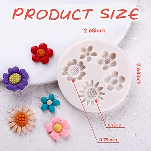 Moldes de argila de polímero de girassol Puocaon - Mini moldes de silicone para polímero Brincos de argila, 5 cavidades Micro Flower Argy Moldes para jóias de argila, moldes de argila formas de flores tamanho 0,6 ~ 1 polegada