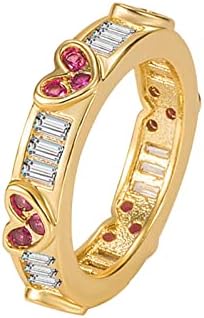 Diamond Red Heart Ring Gold Rose Red Red Love Ring Jóias Real Anéis para mulheres