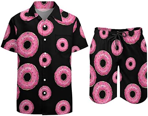 WeedKeyCat Sweet Donut Men's Beach Roupfits 2 peças Button Hawaiian Down Camisa Manga curta e shorts Conjuntos