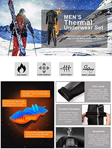 Conjunto de roupas íntimas térmicas masculinas, camada de inverno Sport Sport Long Johns Top e Bottom Suit de compressão Equipamento