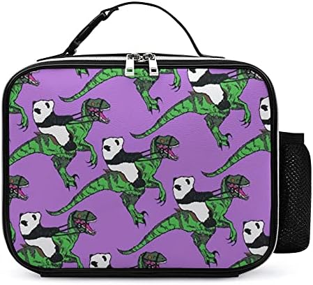 Jurassic panda logotipo imprimir lanchonete reutilizável bolsa de lancheira isolada contêiner para viagens de piquenique de trabalho com alça