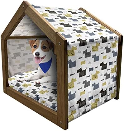 Lunarable Schnauzer Wooden Pet House, Composição com Definir de Puppy de Cubs de Cubs de Cubs de Cubs de Cubs de Animal Principal Print