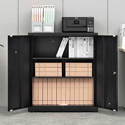 Armário de armazenamento de metal HISTEEL, armário de garagem, armário de escritório de 36,02 h com portas de travamento e prateleiras ajustáveis, para escritório, garagem e utilidade, preto
