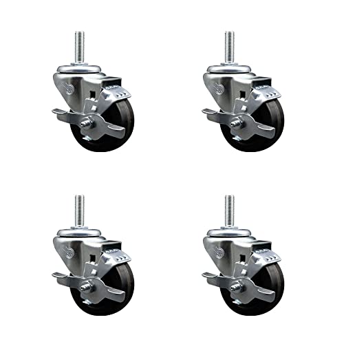Conjunto de giro giratório fenólico Conjunto de lançadores de 4 W/3 x 1,25 Rodas pretas e hastes de 3/4 - inclui 4 com freios de trava