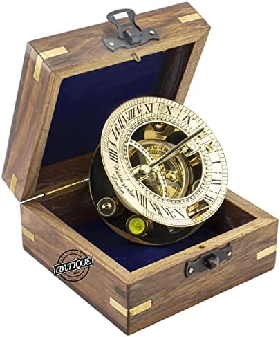 Av Sundial Brass Compass com caixa de madeira Decor Décé Náutica Presentes Antigos para Homens/Mulheres, Irmão/Irmã