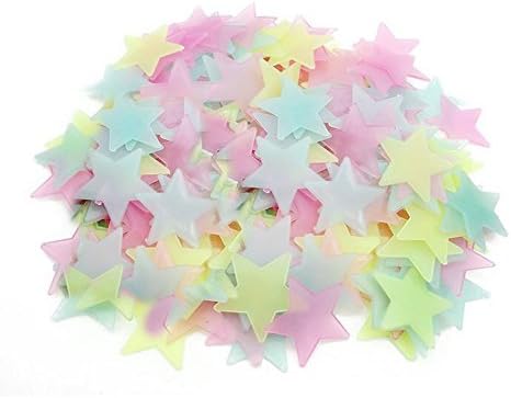 Astrqle 100pcs misturados luminosos luminosos estrelas de plástico adesivos de parede noctilucents adesivos para decoração de decoração de parede de teto no quarto Decalques de adesivos para as estrelas escuras para o quarto do berçário do bebê infantil